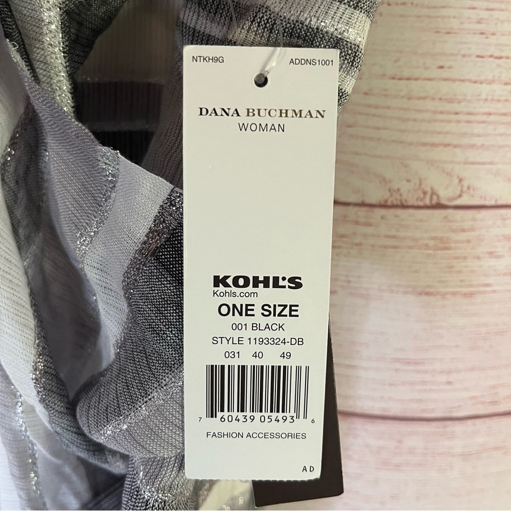 Dana Buchman NWT Black White Grey Silver Metallic‎ Scarf Size OS - Picture 2 of 6